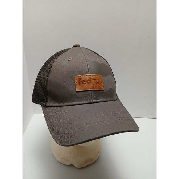 FedEx Ground Trucker Hat Cap Gray Camo Mesh Leather Patch Adjustable TSM - Picture 1 of 6